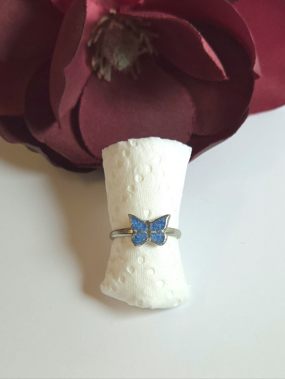 Turquoise Chip Butterfly Silver Plated Ring Western Style Size 4